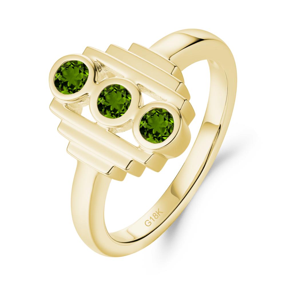 Geometric Round Diopside Three Stone Ring - LUO Jewelry #metal_18k yellow gold