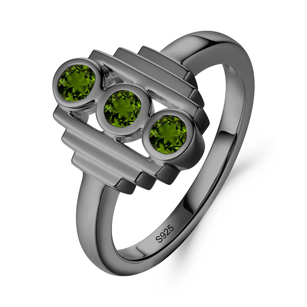 Geometric Round Diopside Three Stone Ring - LUO Jewelry #metal_black finish sterling silver