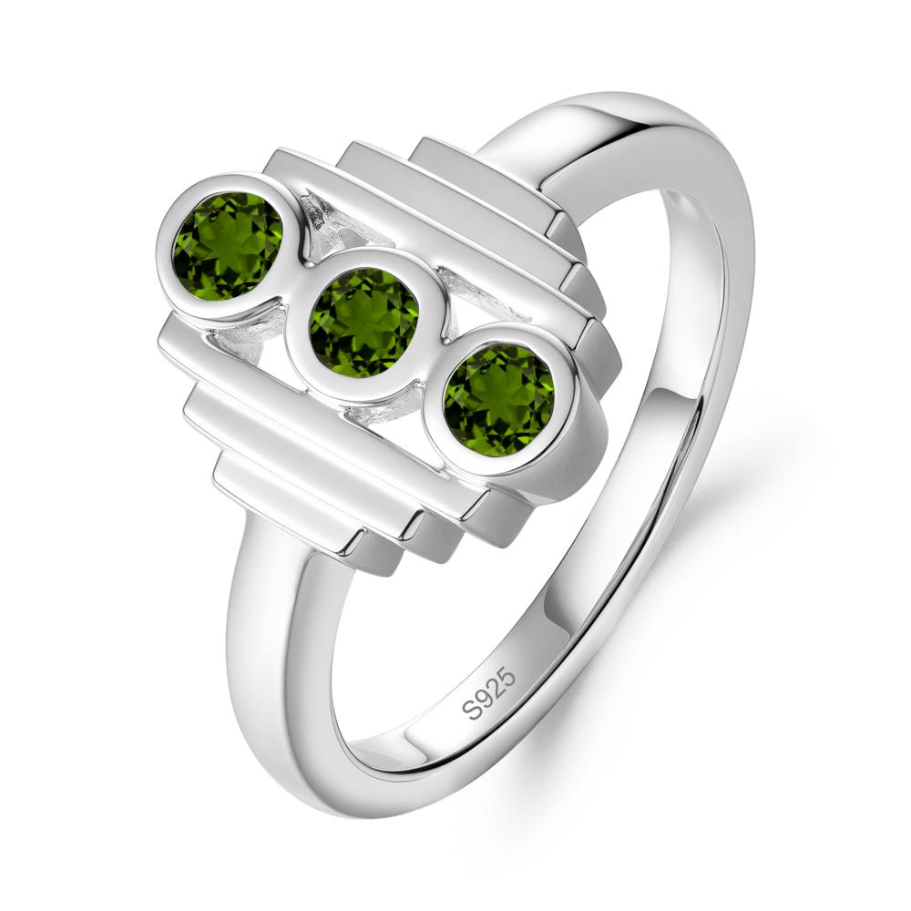 Geometric Round Diopside Three Stone Ring - LUO Jewelry #metal_sterling silver