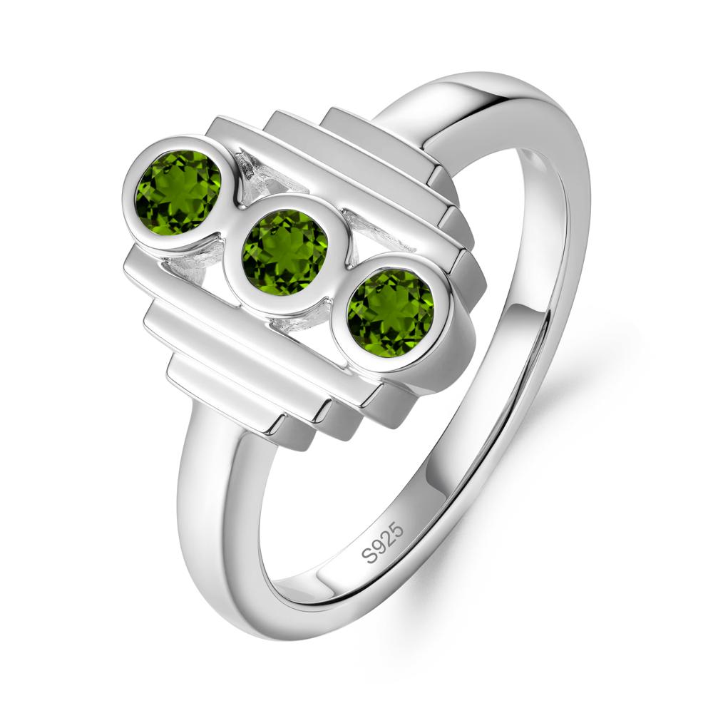 Geometric Round Diopside Three Stone Ring - LUO Jewelry #metal_sterling silver