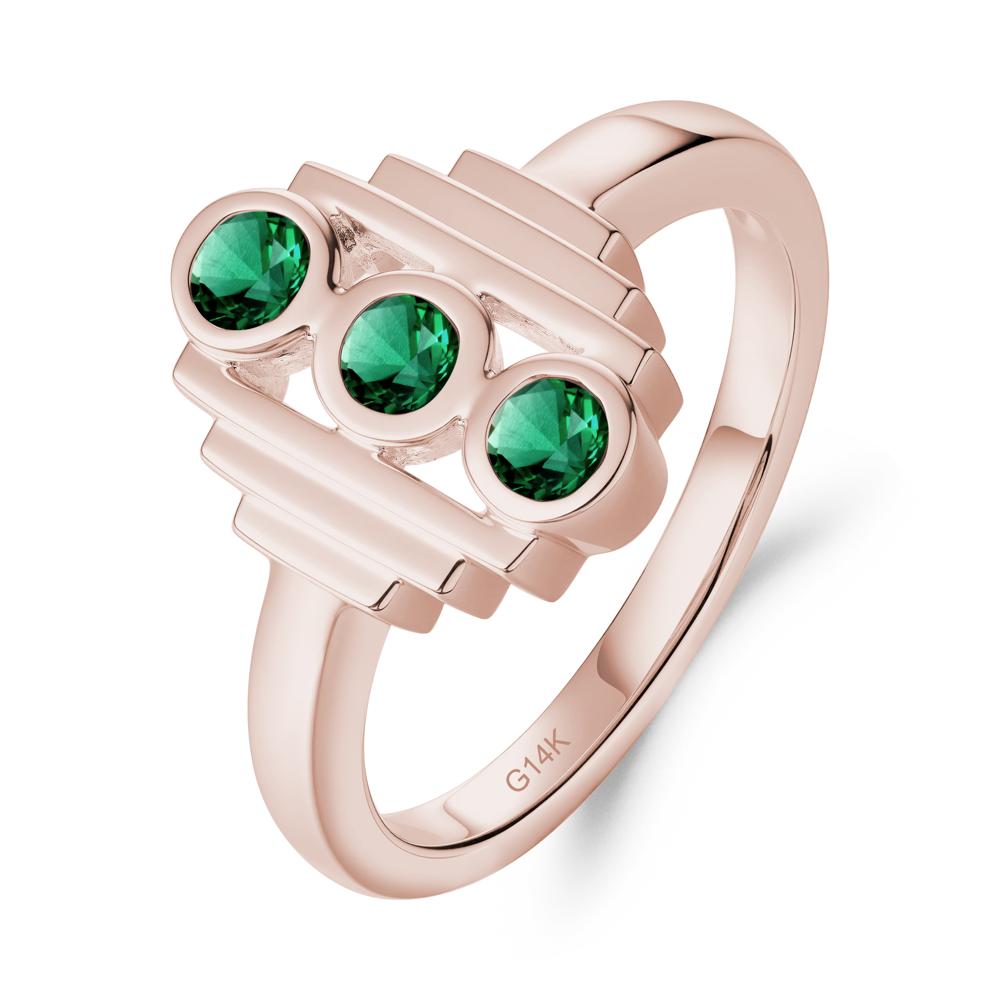 Geometric Round Emerald Three Stone Ring - LUO Jewelry #metal_14k rose gold
