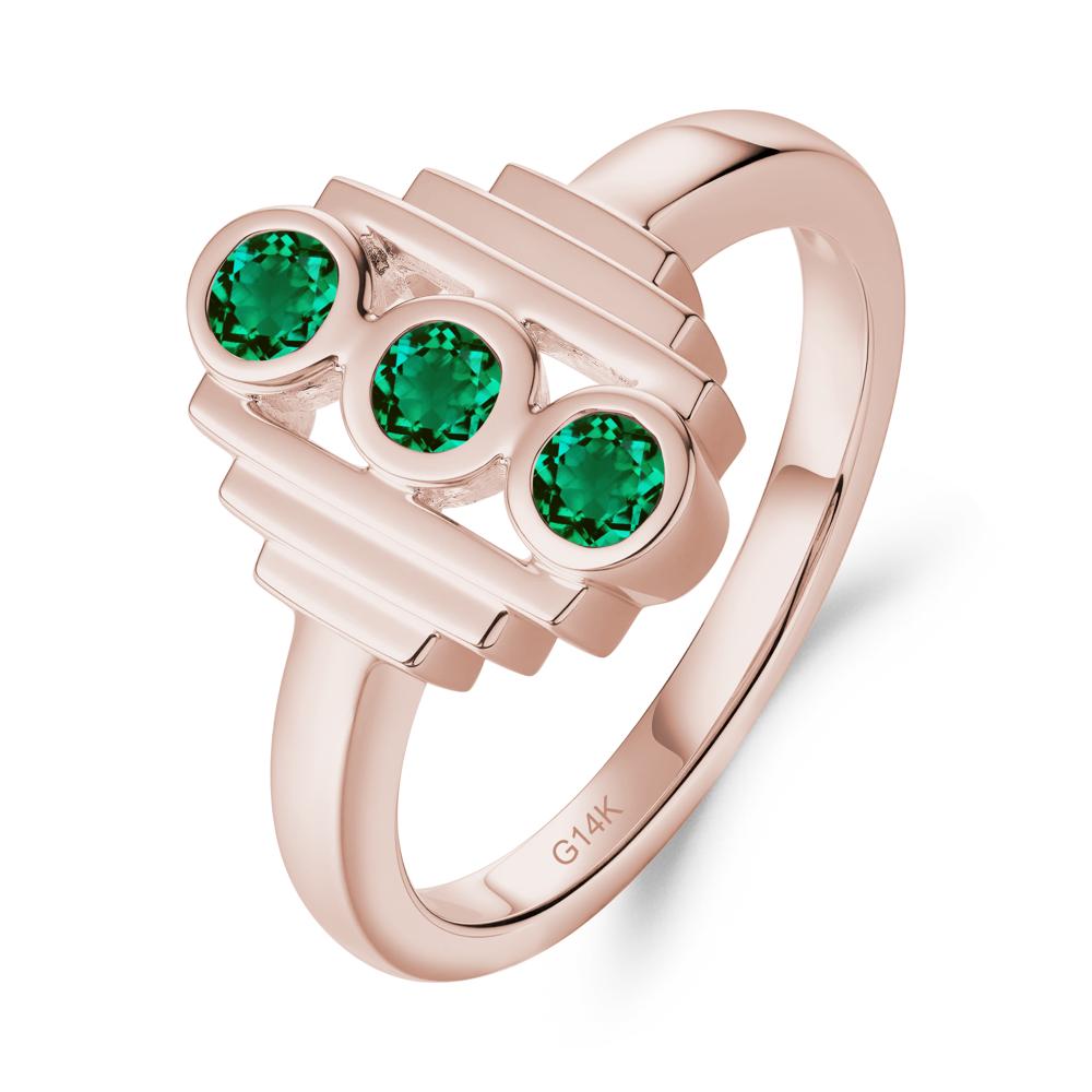 Geometric Round Emerald Three Stone Ring - LUO Jewelry #metal_14k rose gold