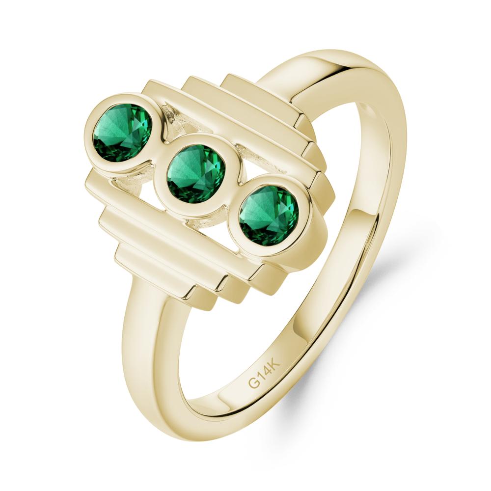 Geometric Round Emerald Three Stone Ring - LUO Jewelry #metal_14k yellow gold