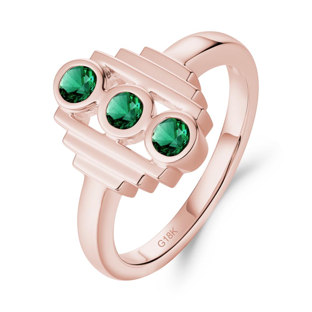 Geometric Round Emerald Three Stone Ring - LUO Jewelry #metal_18k rose gold