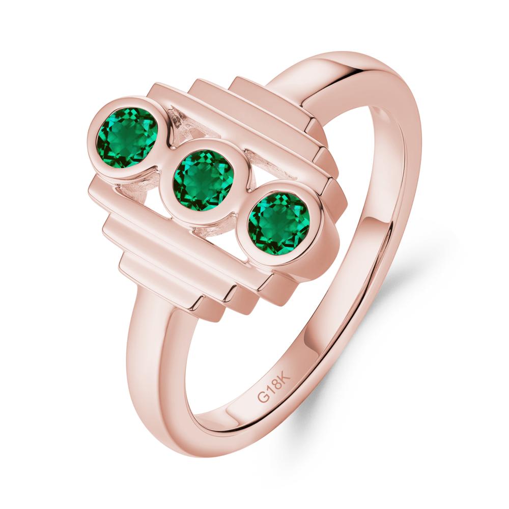 Geometric Round Emerald Three Stone Ring - LUO Jewelry #metal_18k rose gold