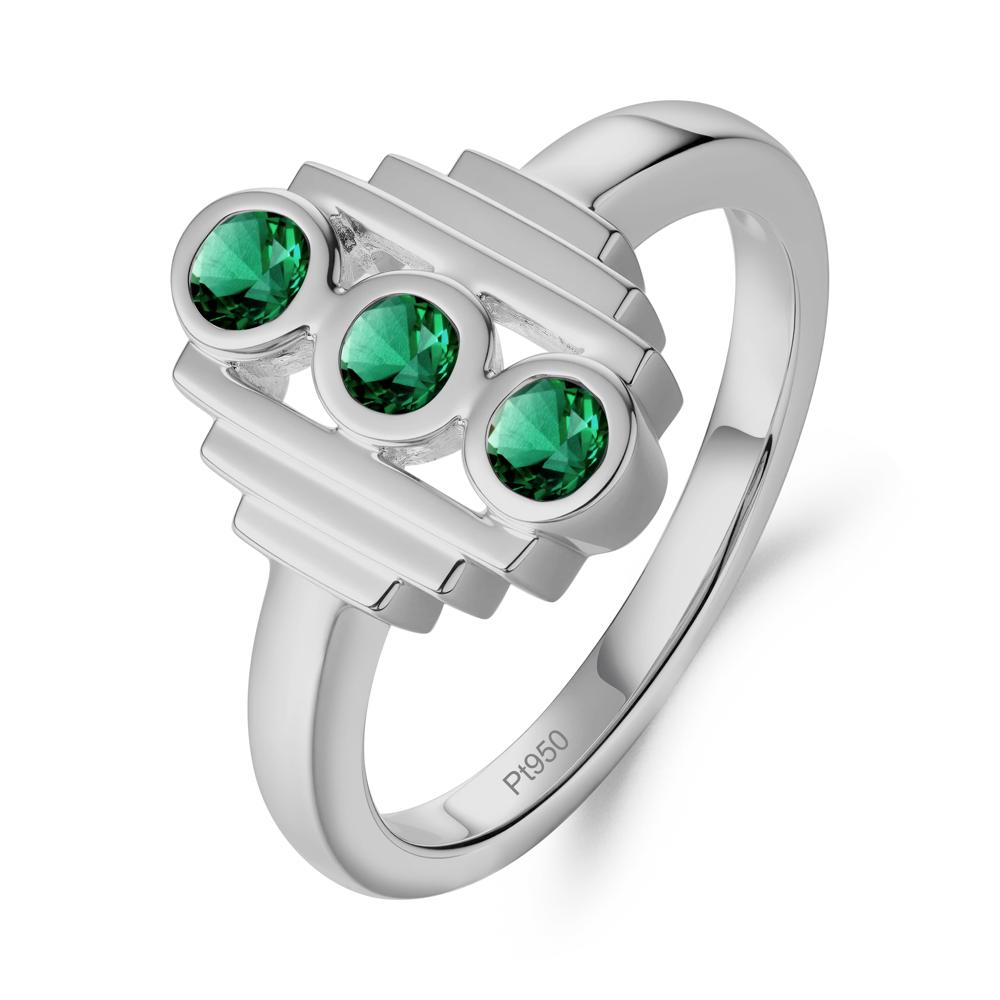 Geometric Round Emerald Three Stone Ring - LUO Jewelry #metal_platinum