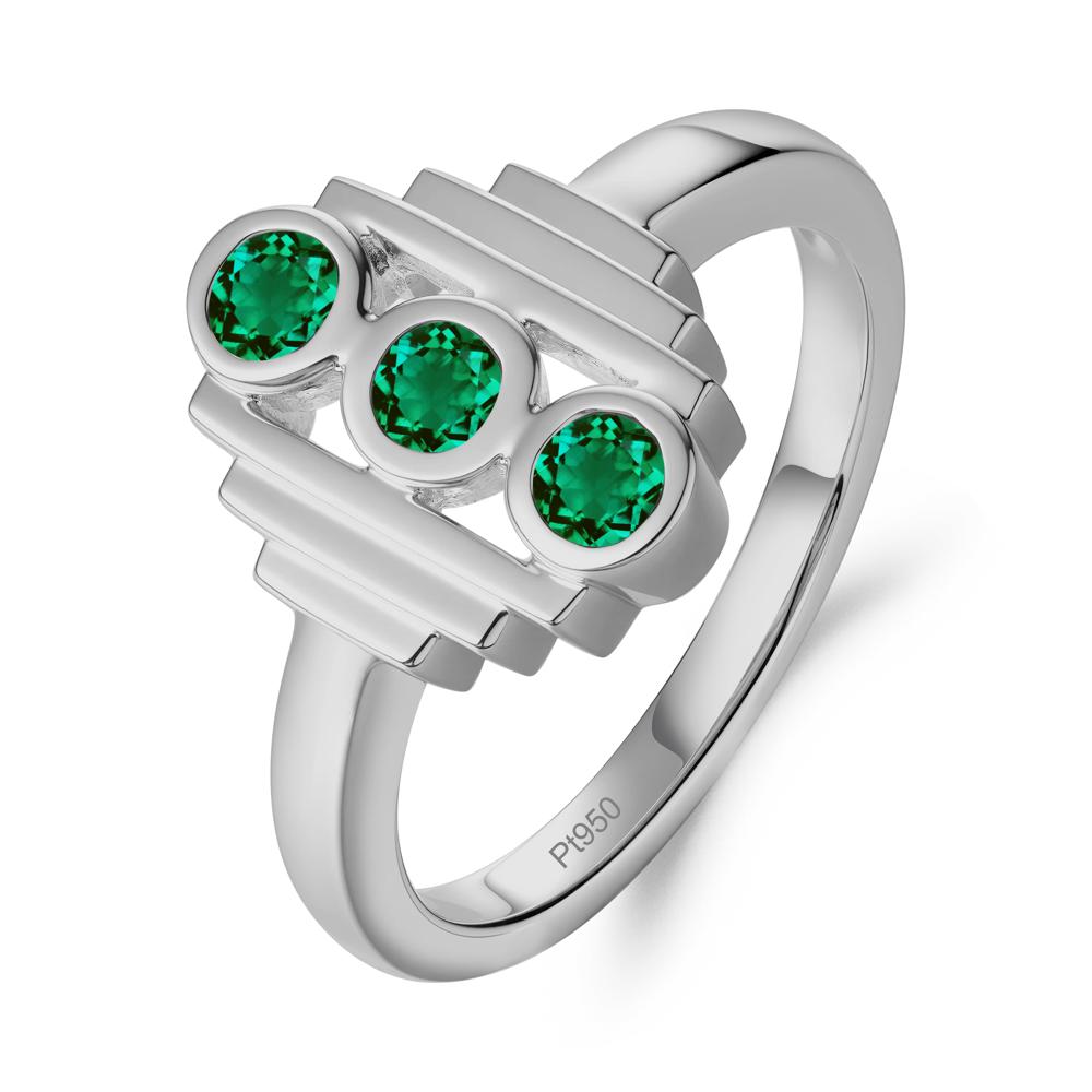 Geometric Round Emerald Three Stone Ring - LUO Jewelry #metal_platinum