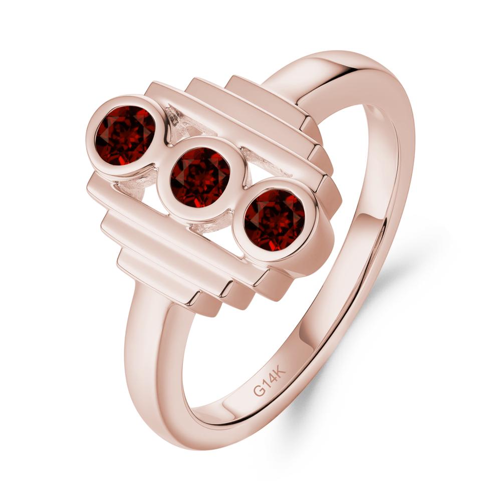 Geometric Round Garnet Three Stone Ring - LUO Jewelry #metal_14k rose gold