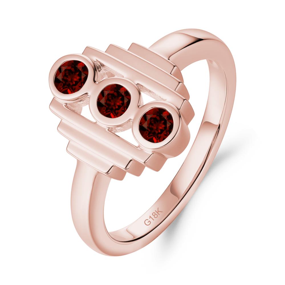 Geometric Round Garnet Three Stone Ring - LUO Jewelry #metal_18k rose gold