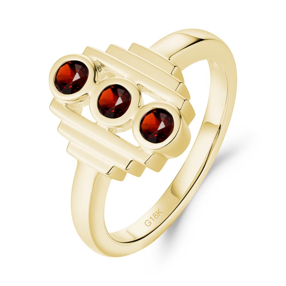 Geometric Round Garnet Three Stone Ring - LUO Jewelry #metal_18k yellow gold