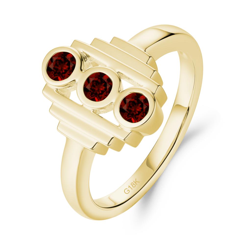Geometric Round Garnet Three Stone Ring - LUO Jewelry #metal_18k yellow gold
