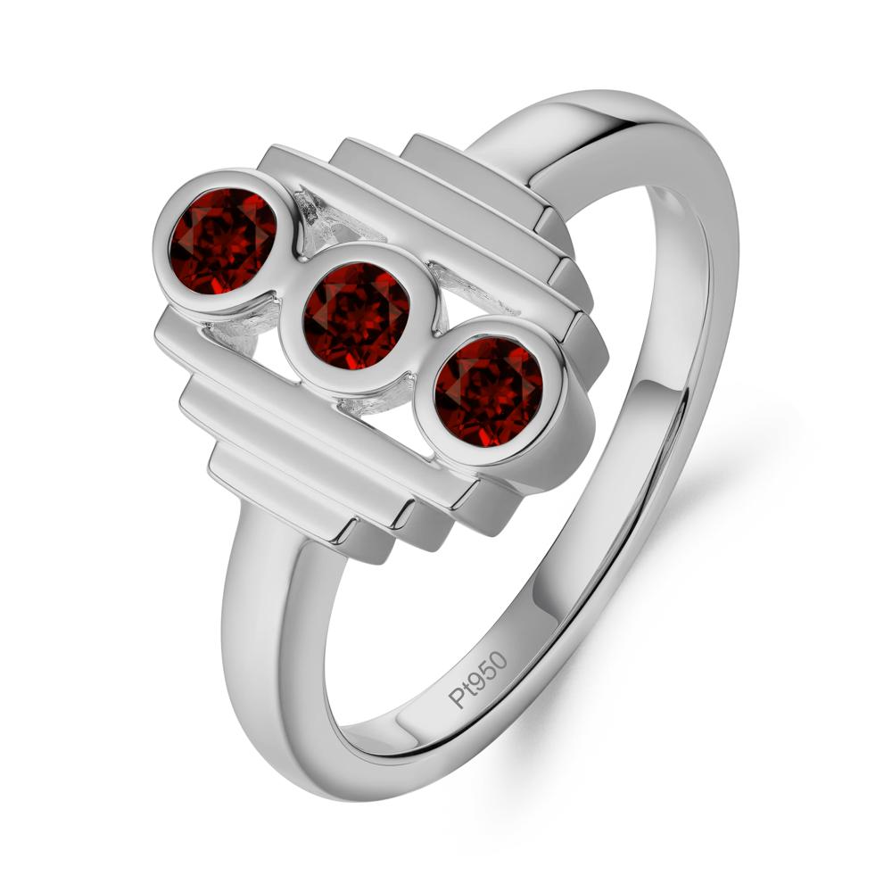 Geometric Round Garnet Three Stone Ring - LUO Jewelry #metal_platinum