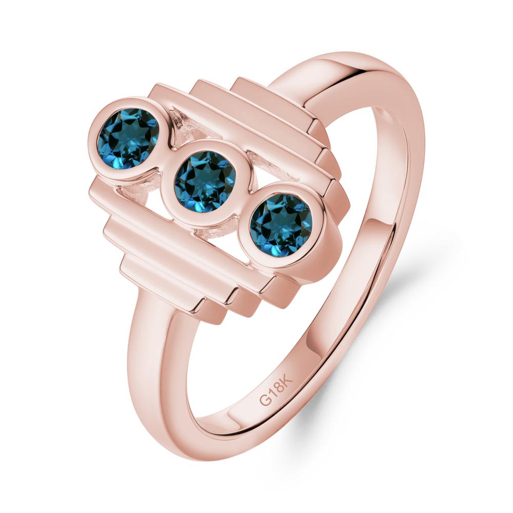 Geometric Round London Blue Topaz Three Stone Ring - LUO Jewelry #metal_18k rose gold