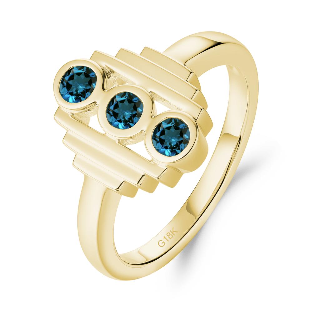 Geometric Round London Blue Topaz Three Stone Ring - LUO Jewelry #metal_18k yellow gold