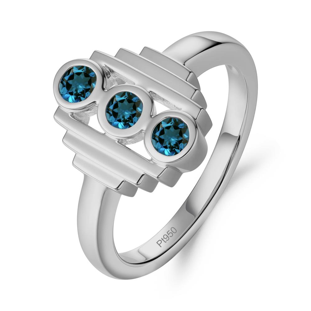 Geometric Round London Blue Topaz Three Stone Ring - LUO Jewelry #metal_platinum