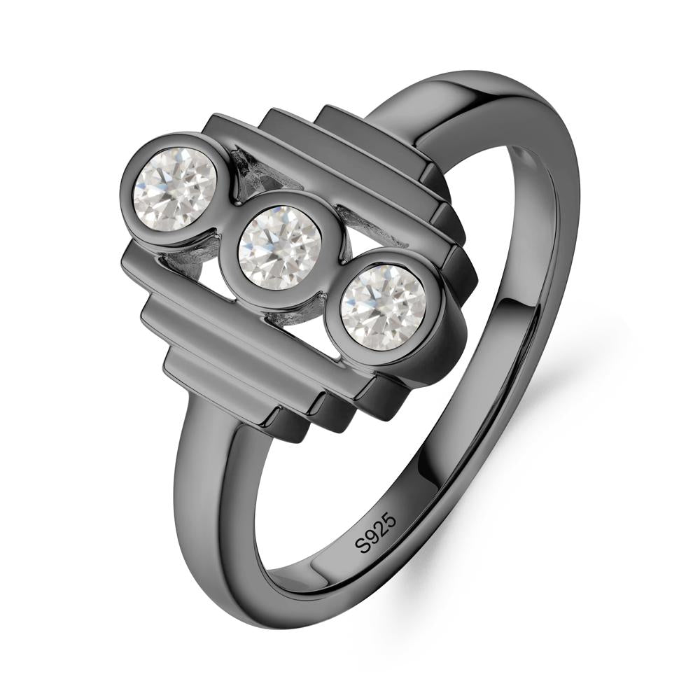 Three Stone Moissanite Statement Ring - LUO Jewelry #metal_black finish sterling silver