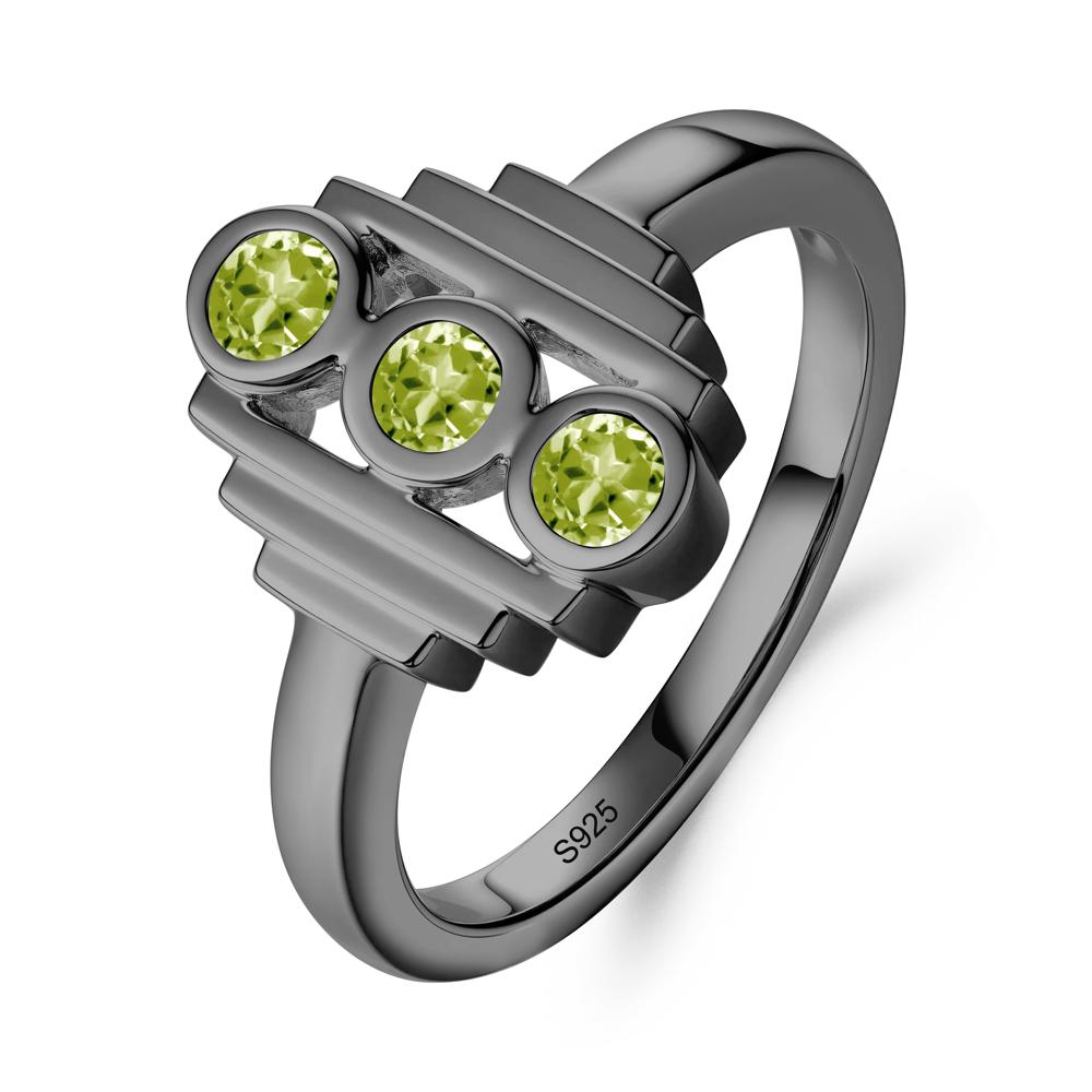 Three Stone Peridot Statement Ring - LUO Jewelry #metal_black finish sterling silver