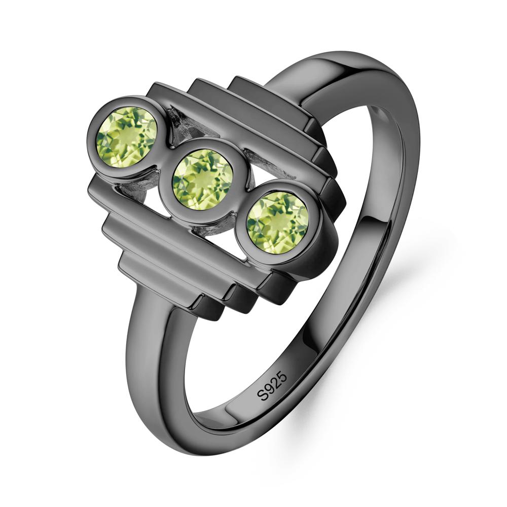 Three Stone Peridot Statement Ring - LUO Jewelry #metal_black finish sterling silver