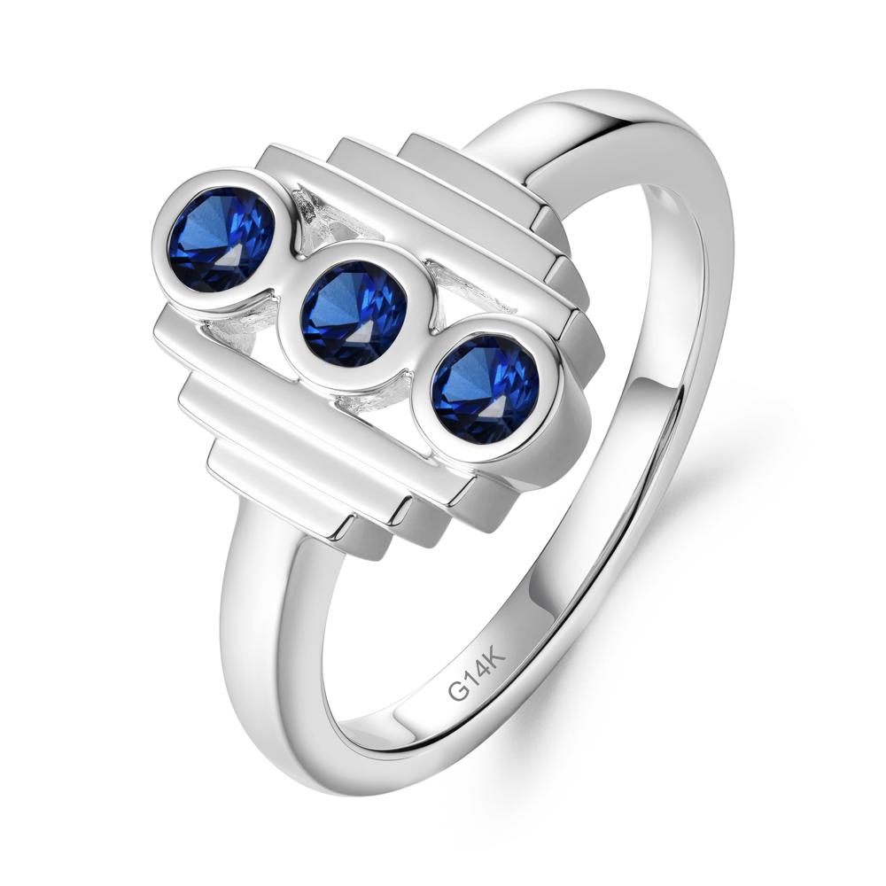 Three Stone Sapphire Statement Ring - LUO Jewelry #metal_14k white gold