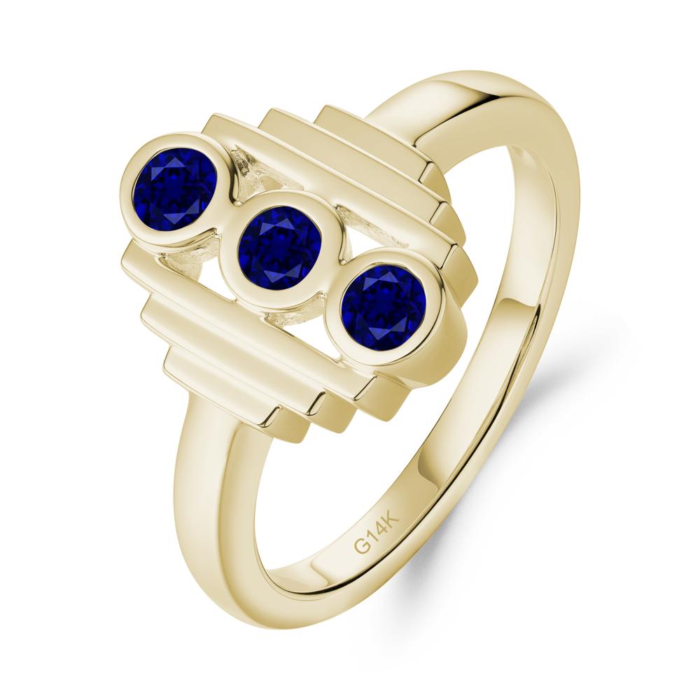 Three Stone Sapphire Statement Ring - LUO Jewelry #metal_14k yellow gold