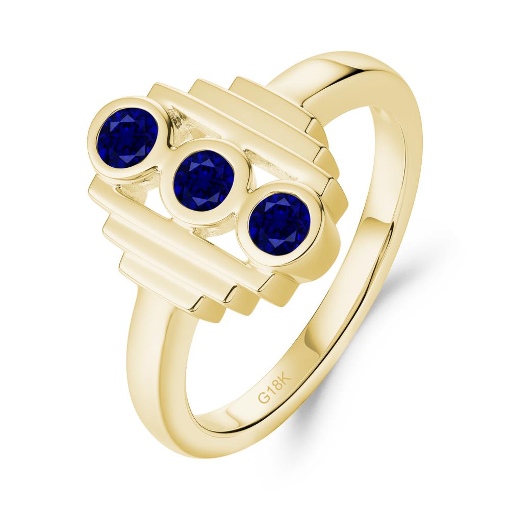Three Stone Sapphire Statement Ring - LUO Jewelry #metal_18k yellow gold