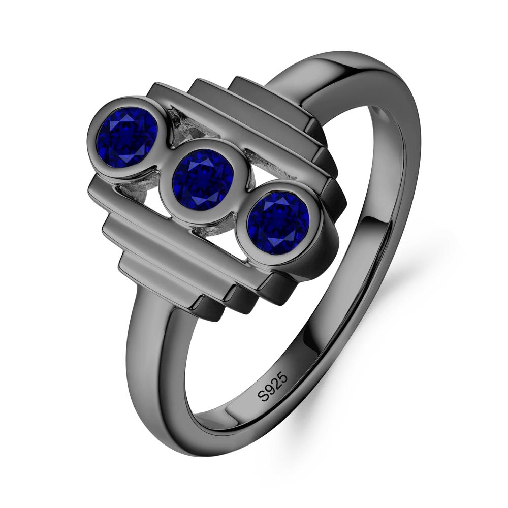 Three Stone Sapphire Statement Ring - LUO Jewelry #metal_black finish sterling silver