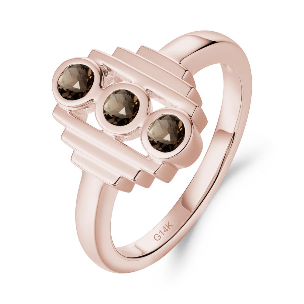 Three Stone Smoky Quartz Statement Ring - LUO Jewelry #metal_14k rose gold