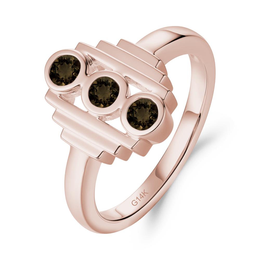 Three Stone Smoky Quartz Statement Ring - LUO Jewelry #metal_14k rose gold