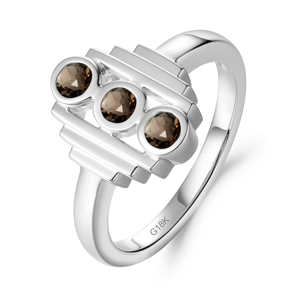 Three Stone Smoky Quartz Statement Ring - LUO Jewelry #metal_18k white gold