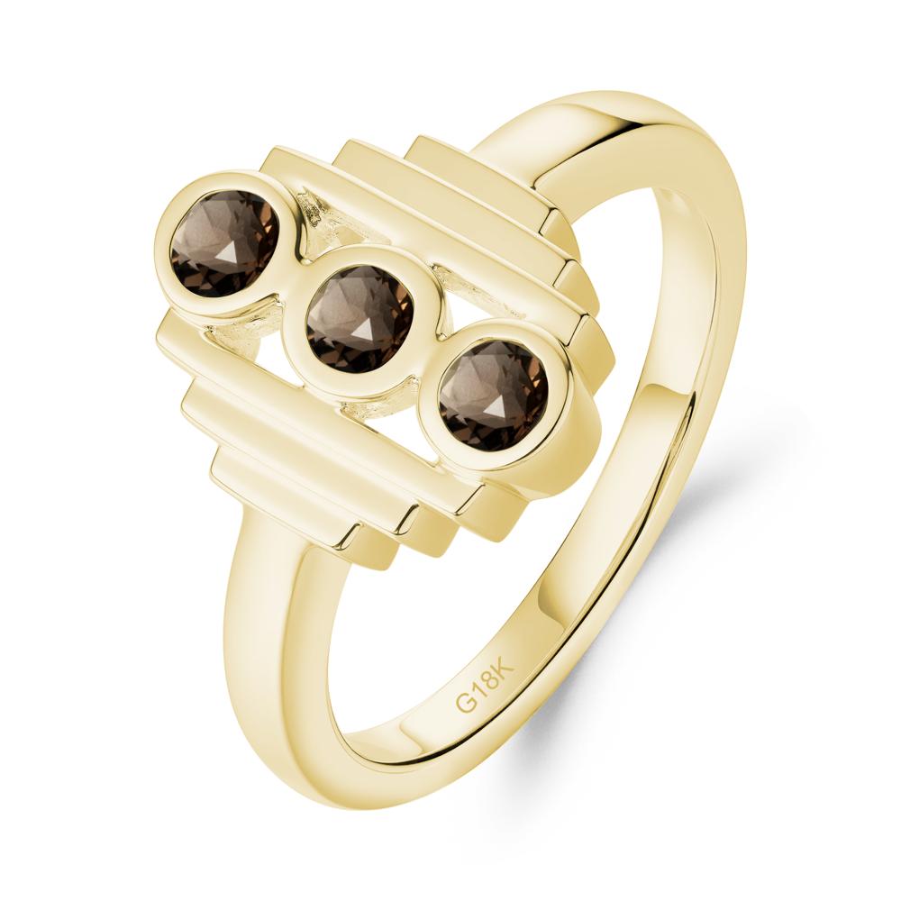 Three Stone Smoky Quartz Statement Ring - LUO Jewelry #metal_18k yellow gold