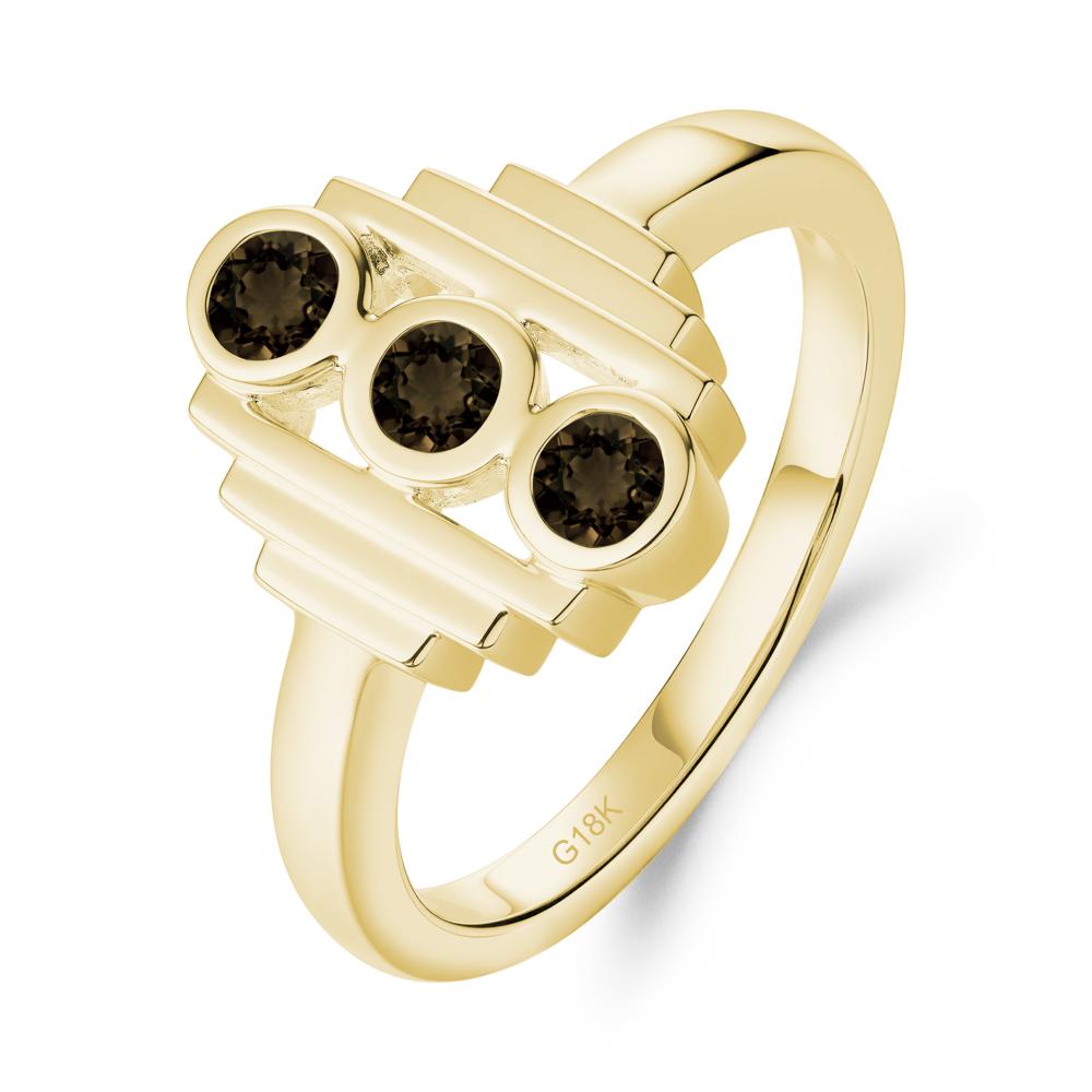 Three Stone Smoky Quartz Statement Ring - LUO Jewelry #metal_18k yellow gold
