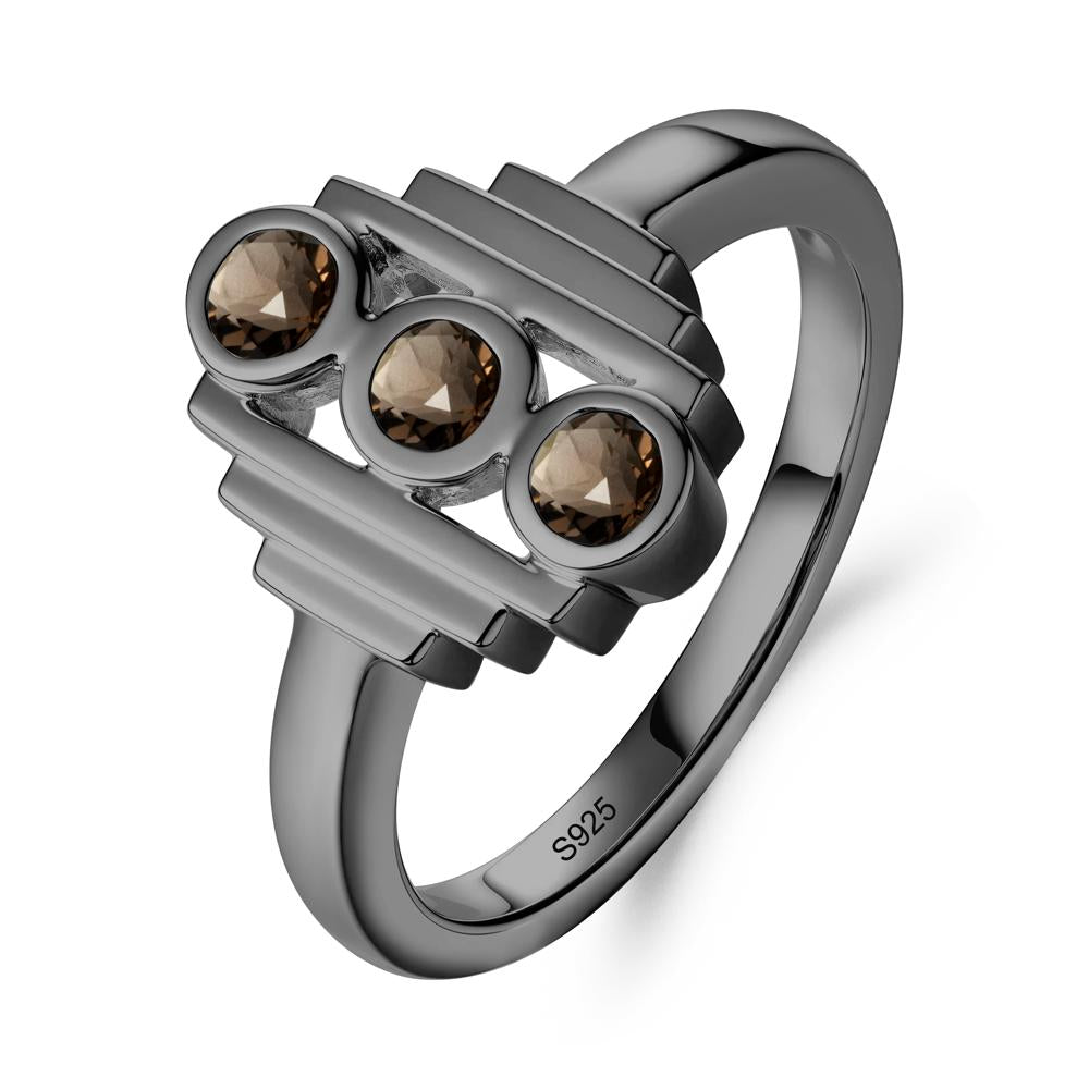 Three Stone Smoky Quartz Statement Ring - LUO Jewelry #metal_black finish sterling silver