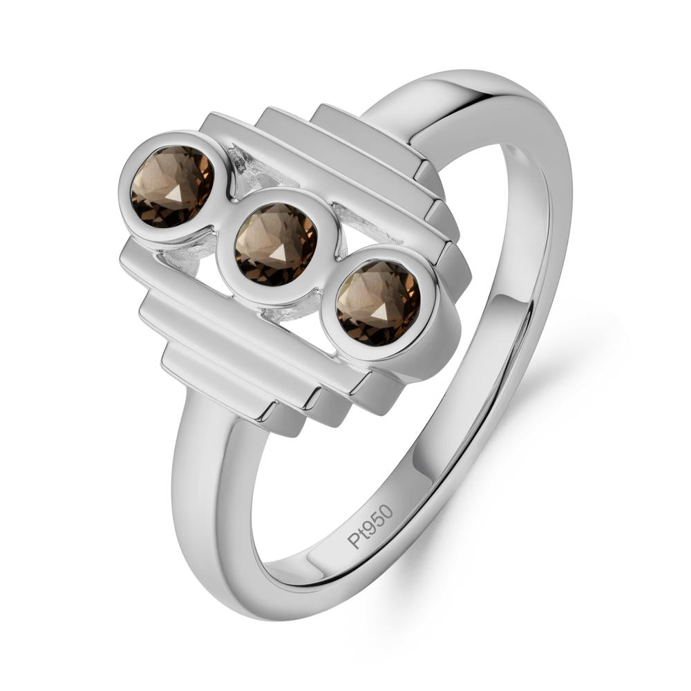 Three Stone Smoky Quartz Statement Ring - LUO Jewelry #metal_platinum