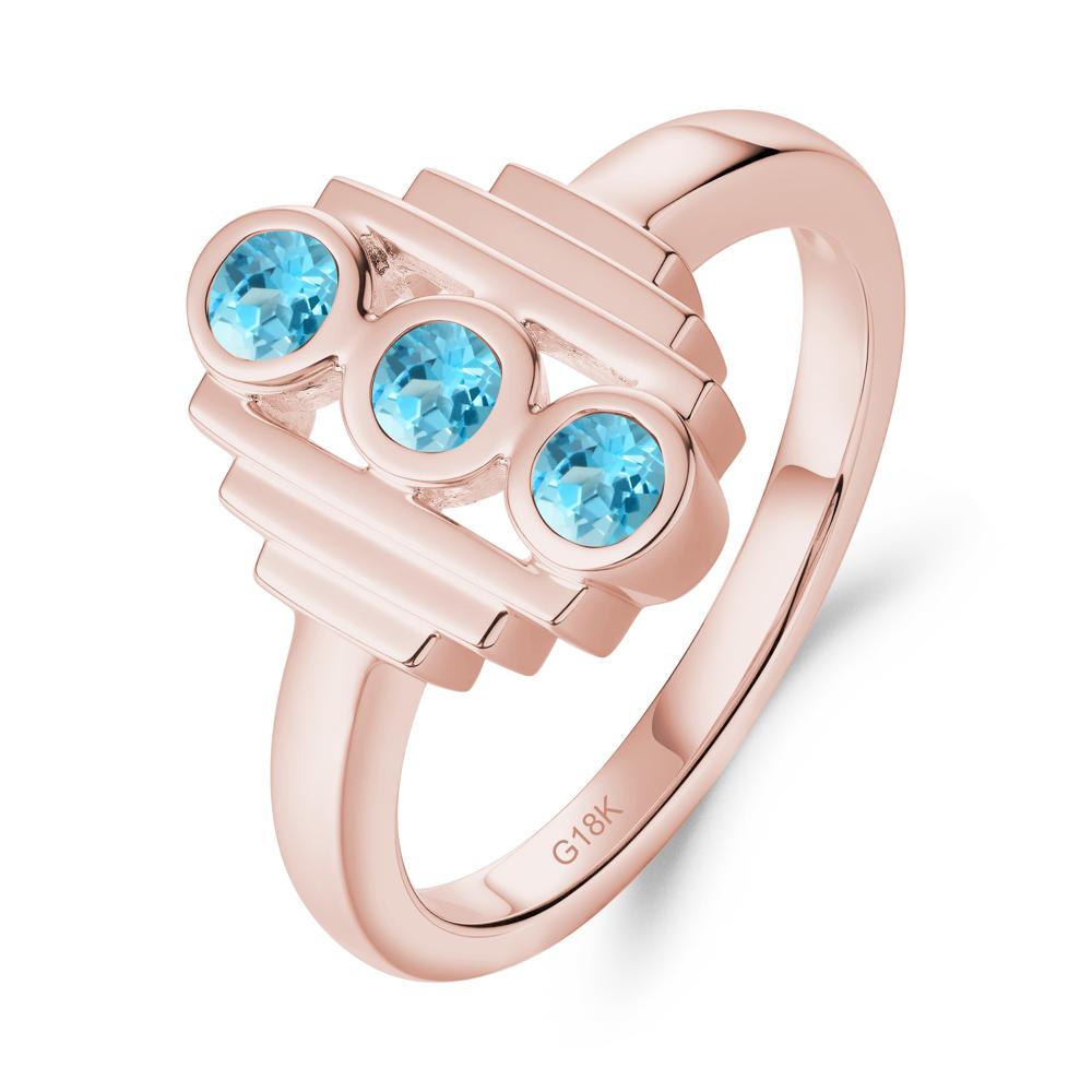Geometric Round Swiss Blue Topaz Three Stone Ring - LUO Jewelry #metal_18k rose gold