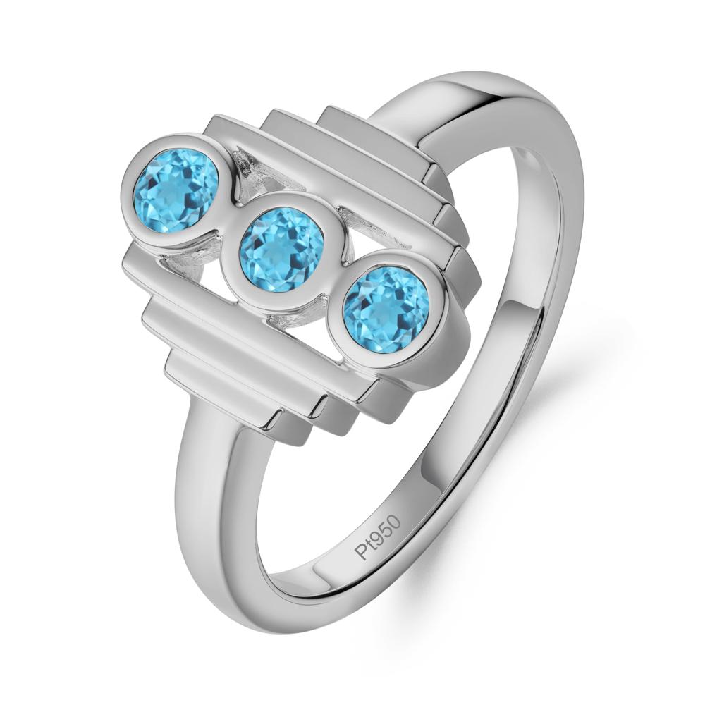 Geometric Round Swiss Blue Topaz Three Stone Ring - LUO Jewelry #metal_platinum
