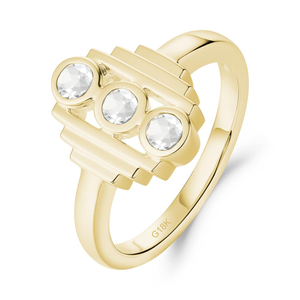 Geometric Round White Topaz Three Stone Ring - LUO Jewelry #metal_18k yellow gold