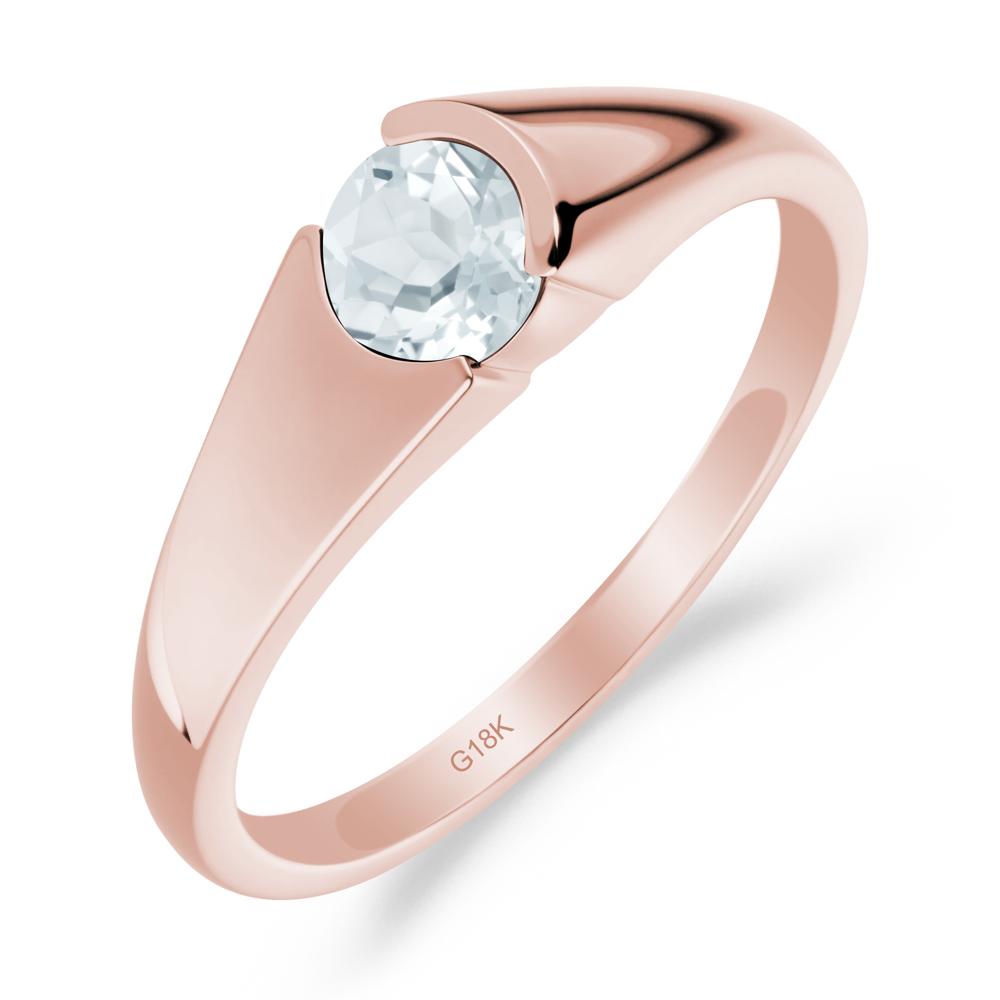 Bezel Set Round Aquamarine Solitaire Ring - LUO Jewelry #metal_18k rose gold