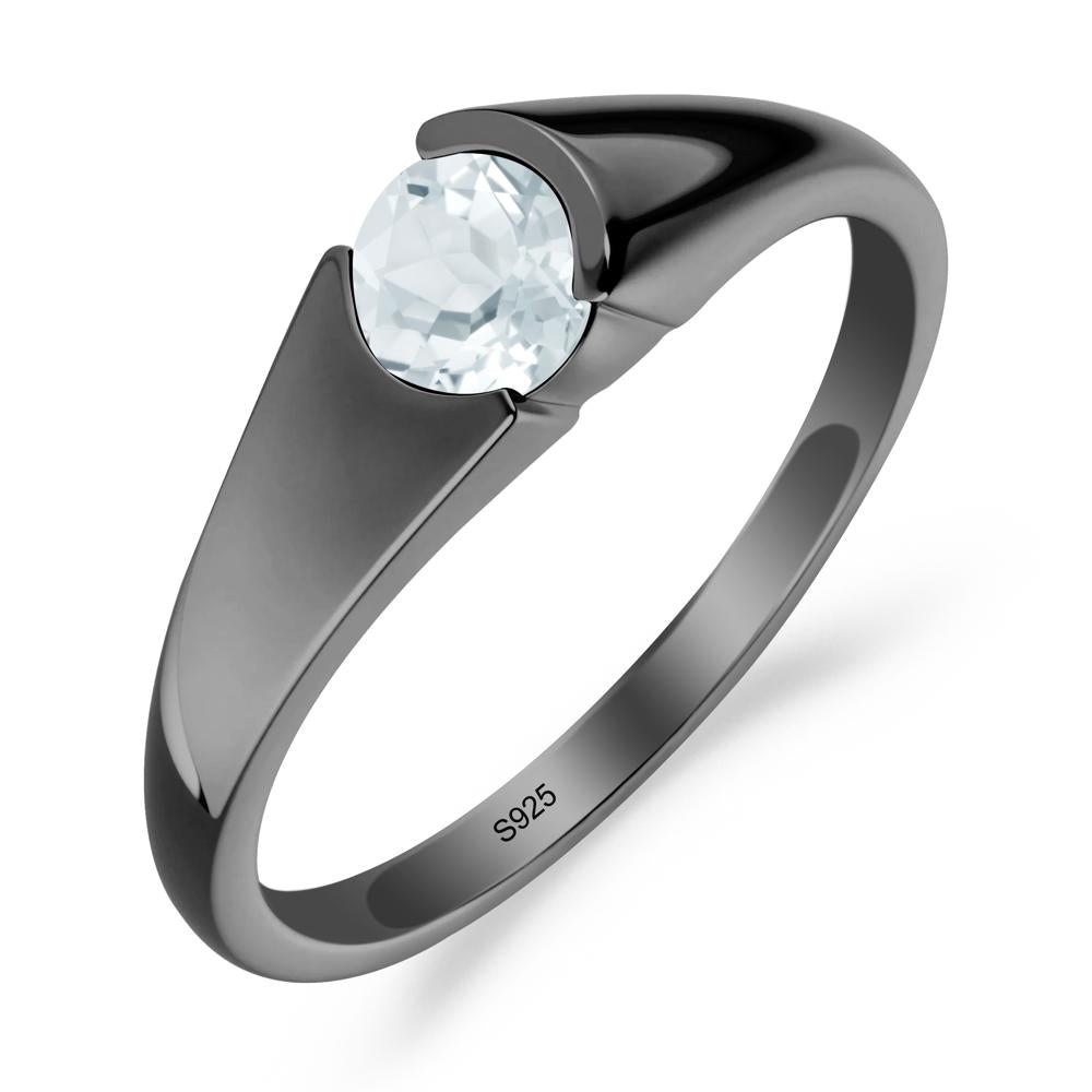Bezel Set Round Aquamarine Solitaire Ring - LUO Jewelry #metal_black finish sterling silver