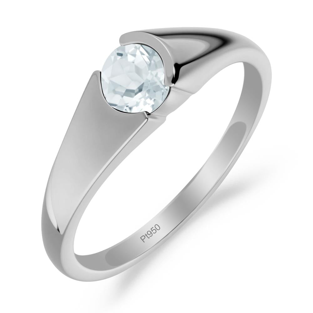 Bezel Set Round Aquamarine Solitaire Ring - LUO Jewelry #metal_platinum