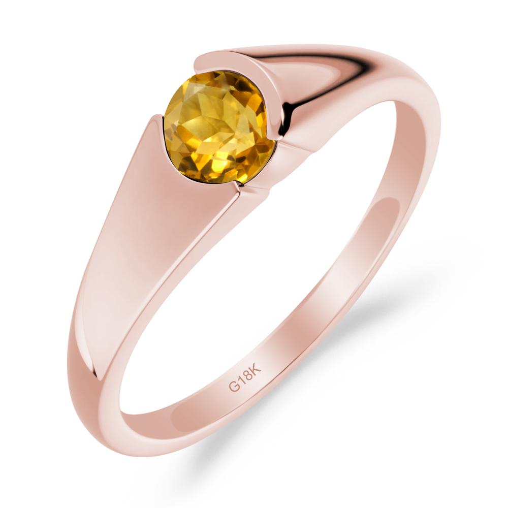 Bezel Set Round Citrine Solitaire Ring - LUO Jewelry #metal_18k rose gold