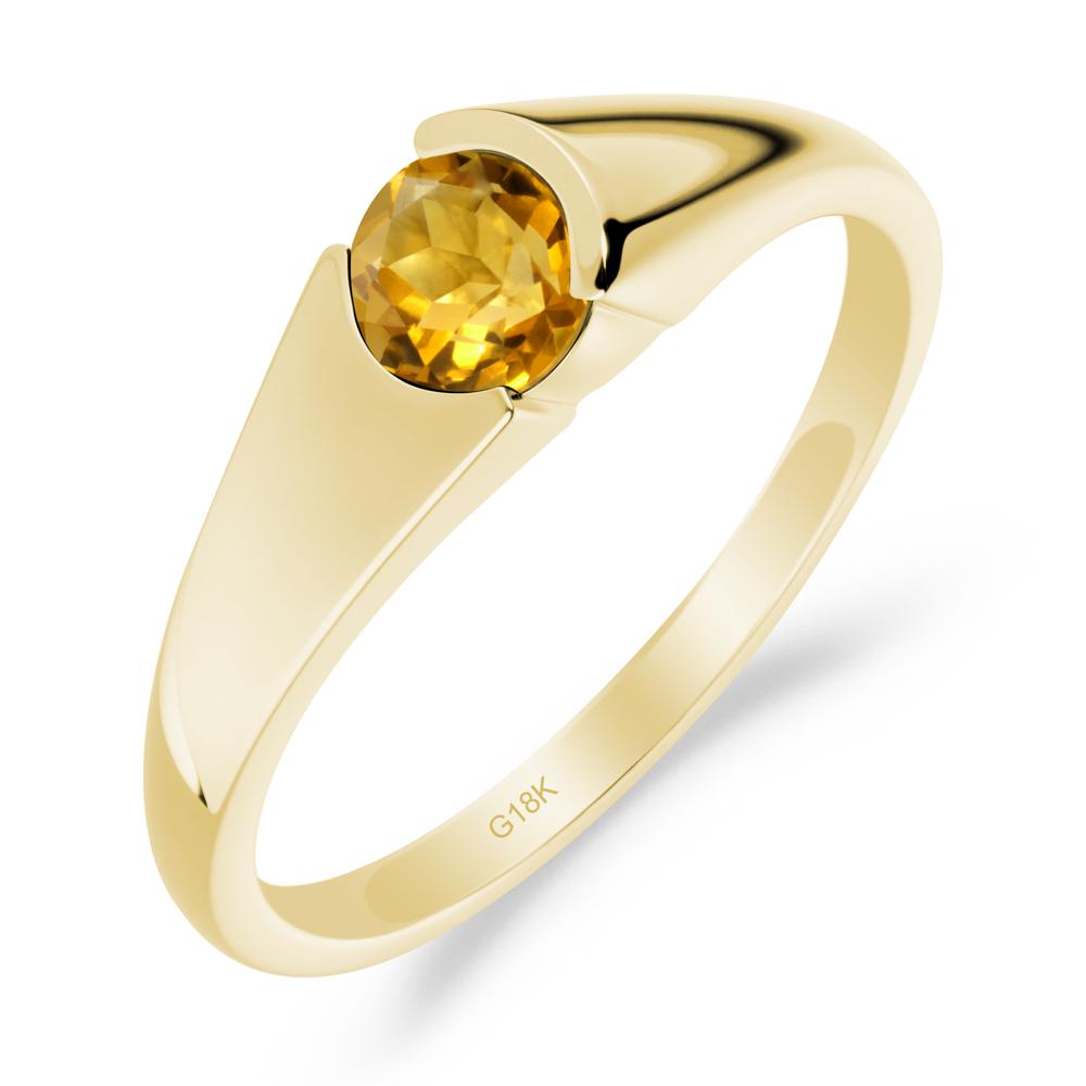 Bezel Set Round Citrine Solitaire Ring - LUO Jewelry #metal_18k yellow gold