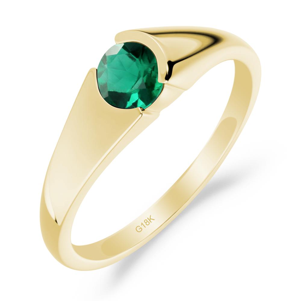 Bezel Set Round Emerald Solitaire Ring - LUO Jewelry #metal_18k yellow gold