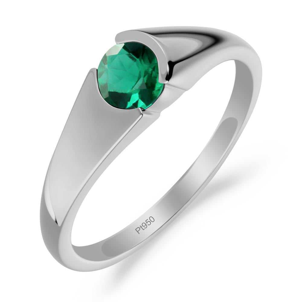 Bezel Set Round Emerald Solitaire Ring - LUO Jewelry #metal_platinum