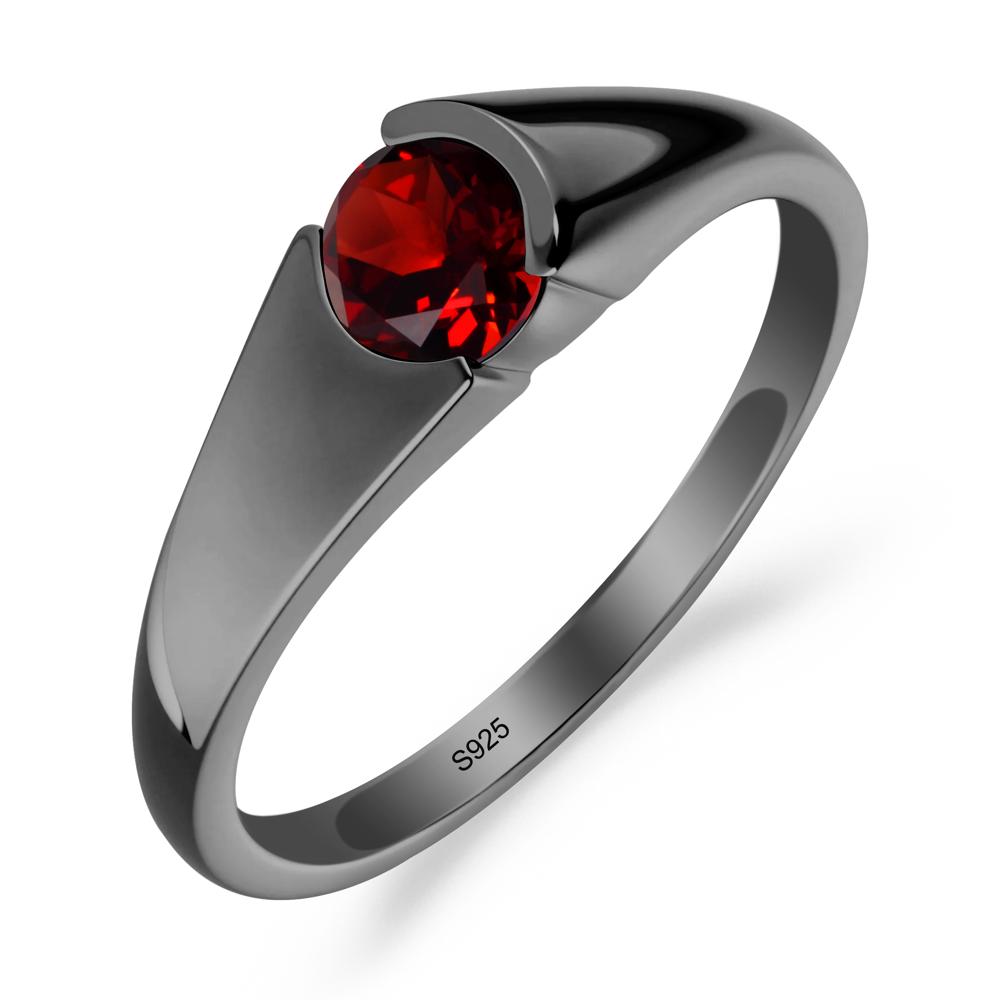 Bezel Set Round Garnet Solitaire Ring - LUO Jewelry #metal_black finish sterling silver