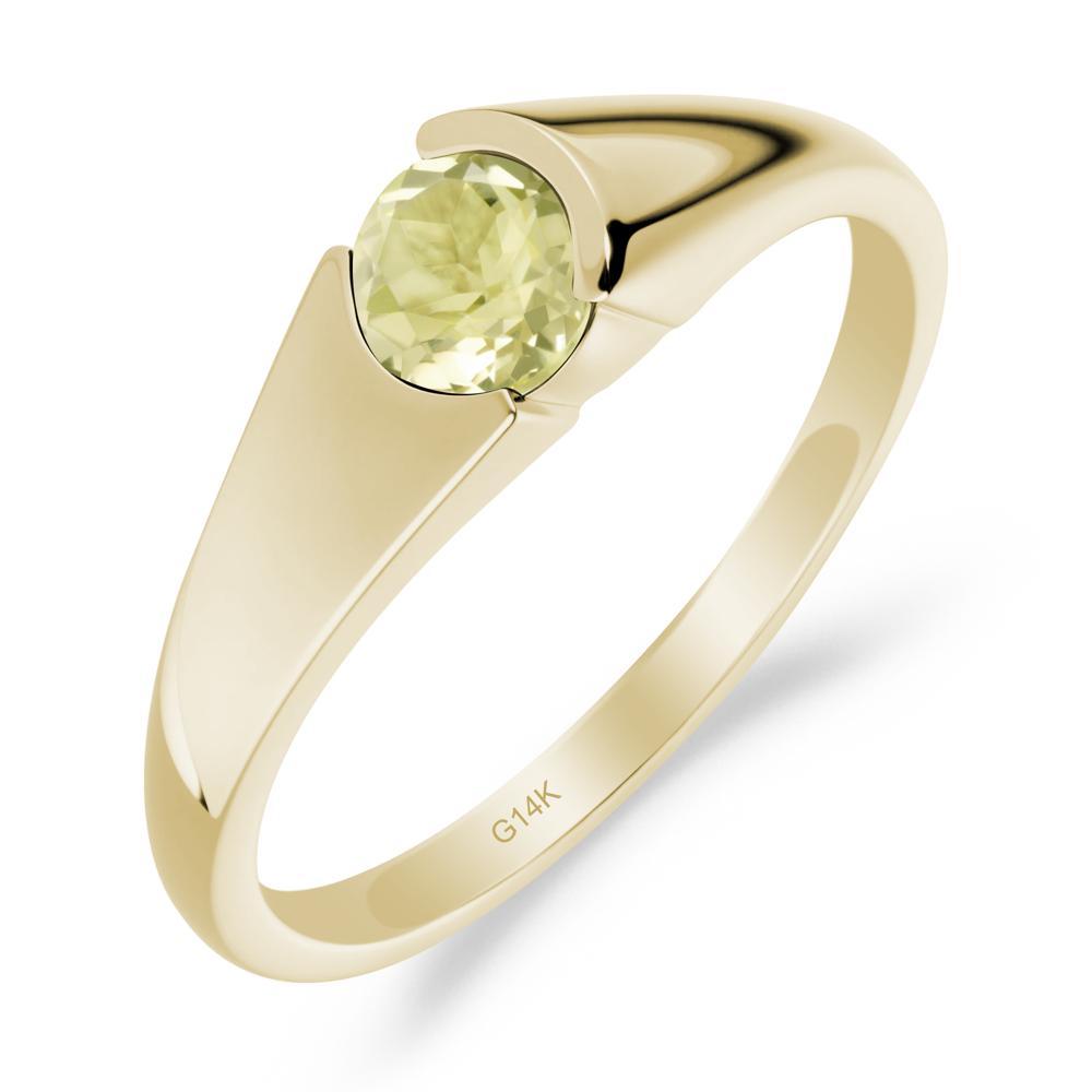 Bezel Set Round Lemon Quartz Solitaire Ring - LUO Jewelry #metal_14k yellow gold