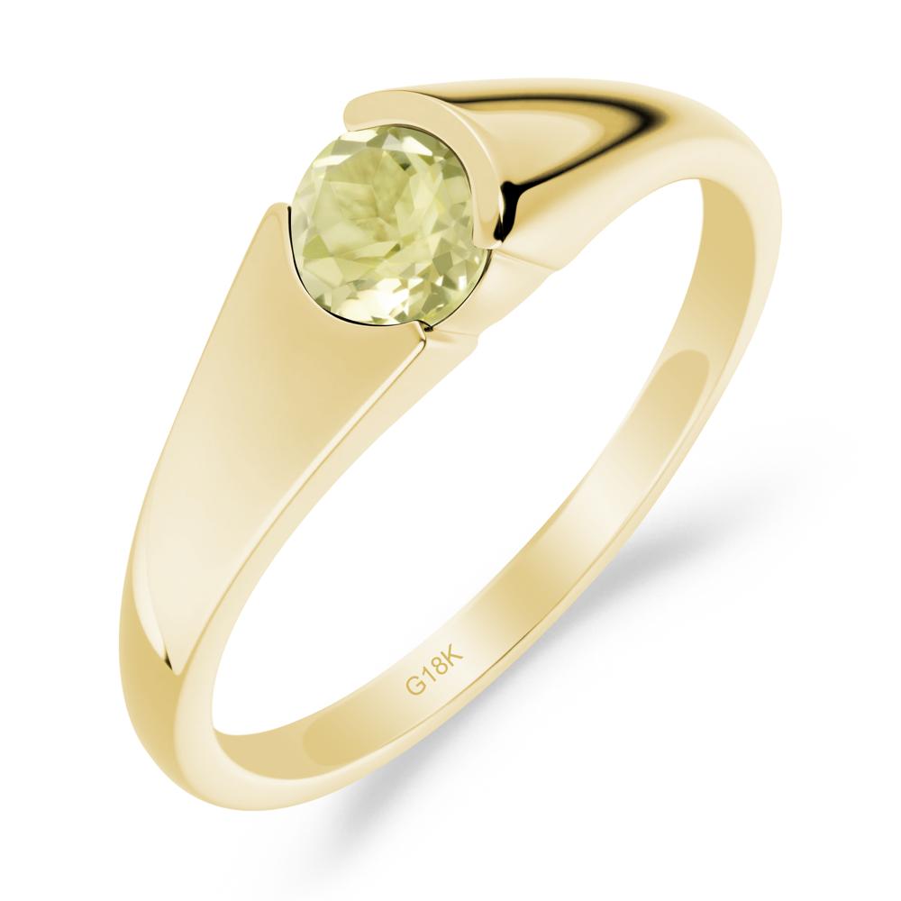 Bezel Set Round Lemon Quartz Solitaire Ring - LUO Jewelry #metal_18k yellow gold