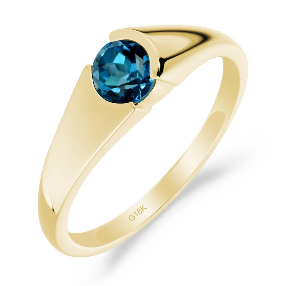 Bezel Set Round London Blue Topaz Solitaire Ring - LUO Jewelry #metal_18k yellow gold