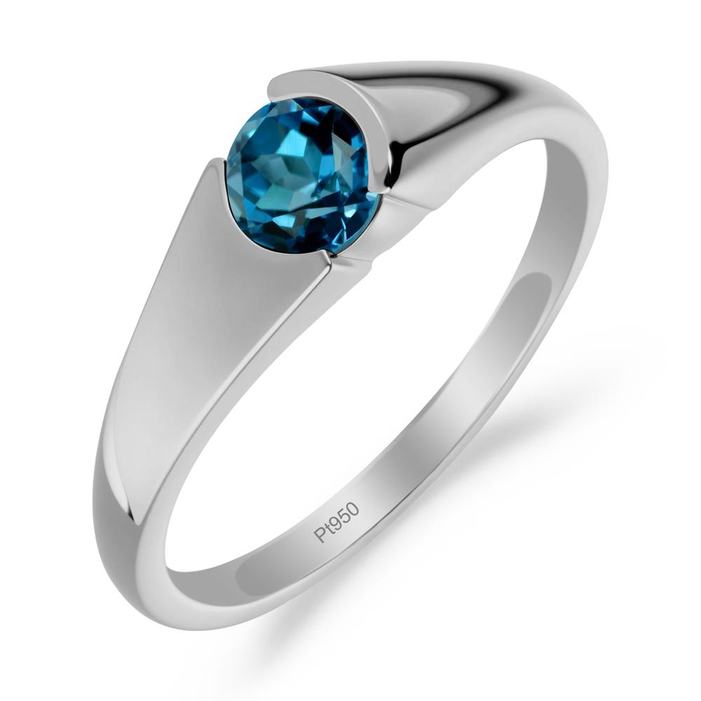 Bezel Set Round London Blue Topaz Solitaire Ring - LUO Jewelry #metal_platinum