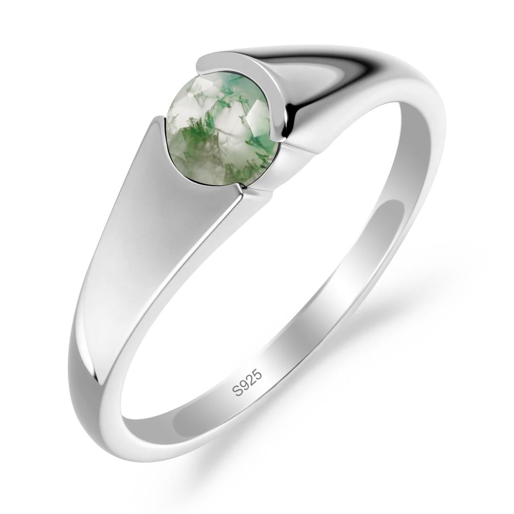 Bezel Set Round Moss Agate Solitaire Ring - LUO Jewelry #metal_sterling silver