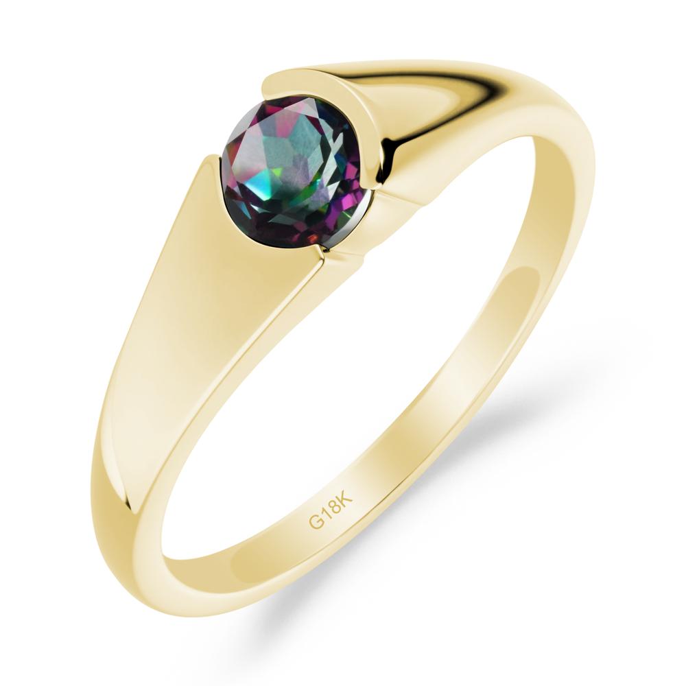 Bezel Set Round Mystic Topaz Solitaire Ring - LUO Jewelry #metal_18k yellow gold